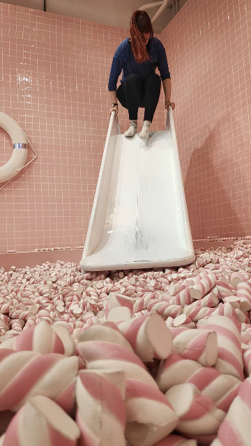 Yuna in slow-mo from a slide